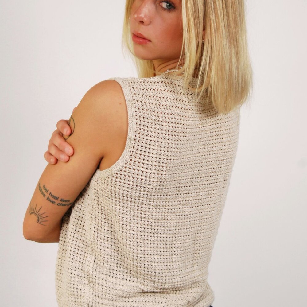 Linen Knit Tank (XL) vintage 90s beige gap top minimalist basic indie preppy - Picture 6 of 8